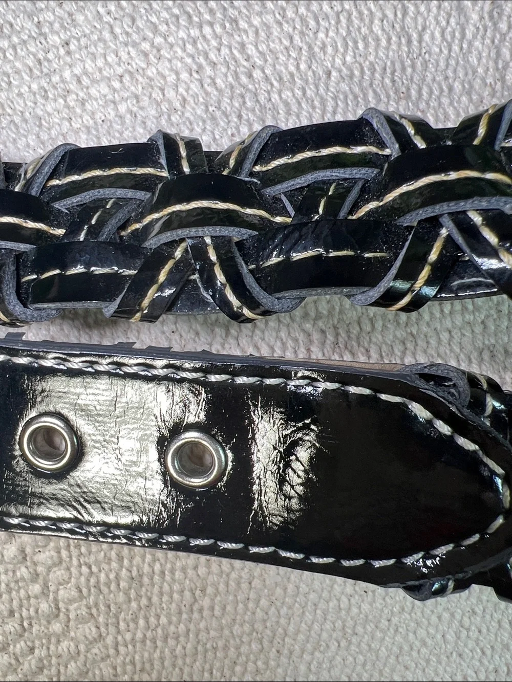 🔥Vintages Apostrophe Black Patent Braided Belt with Silver Buckle